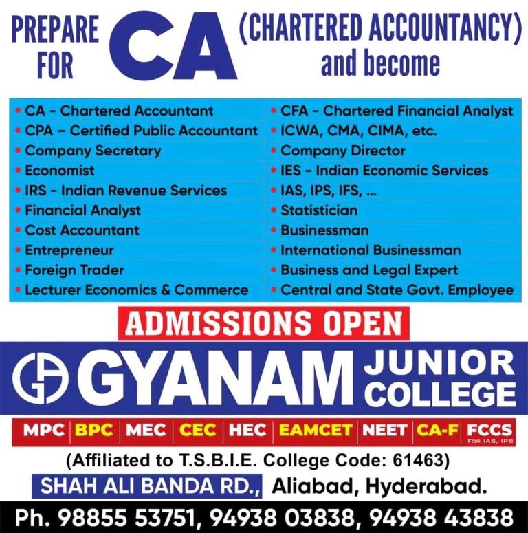 Gyanam Junior College, offering courses, MEC, CEC, HEC, Ca, Clat, best junior college, target, career, offering foundation courses, IAS, IPS, IFS IRS, best ias coaching in hyd...